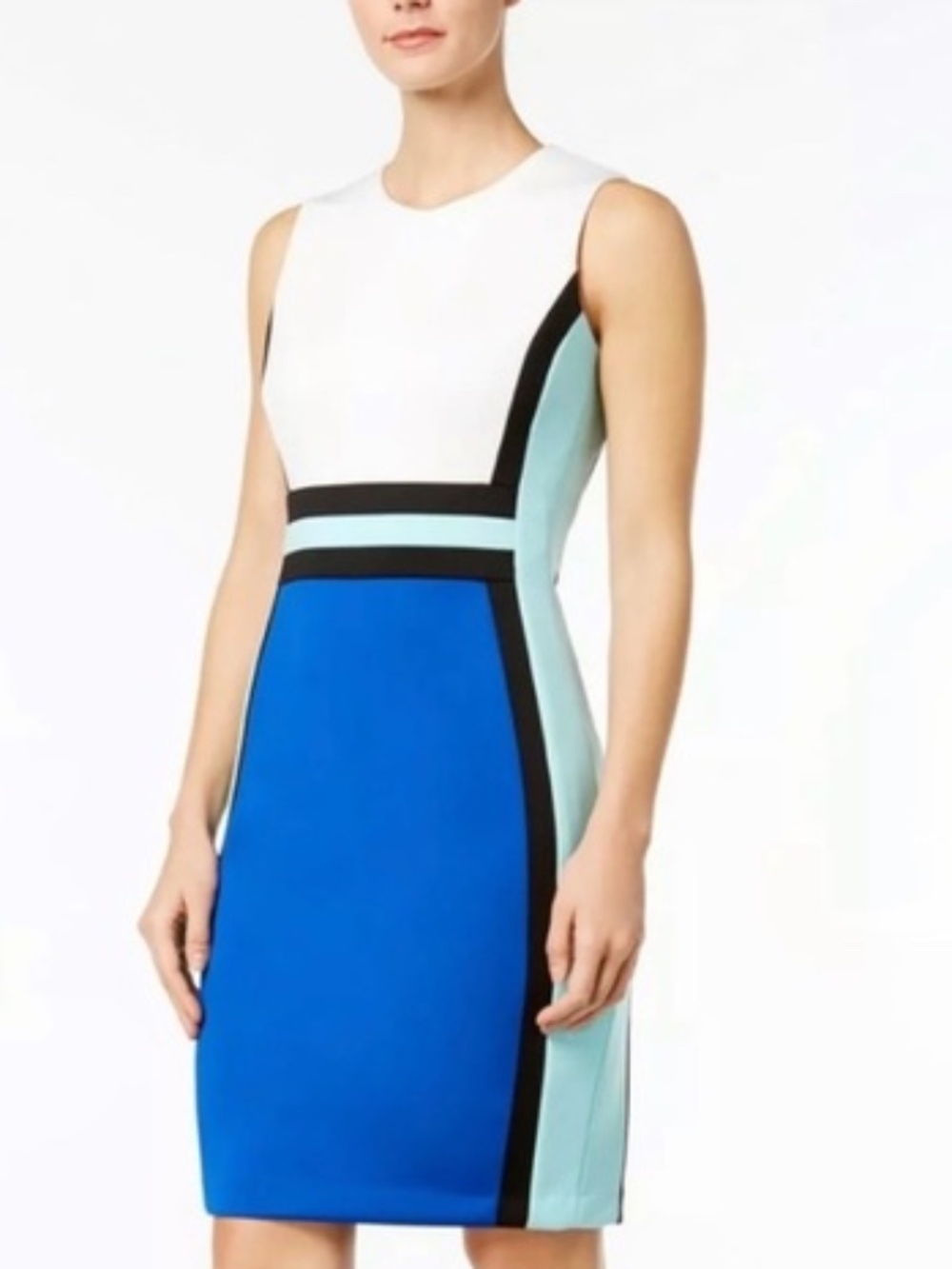 Calvin Klein ColorBlock Scuba Sheath Dress, Blue Size 16